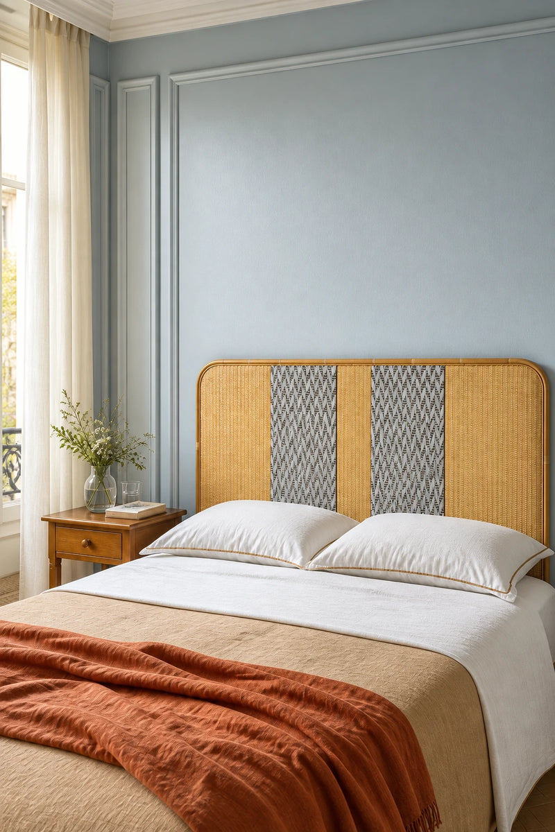 Chambre parisienne, moulures et lin